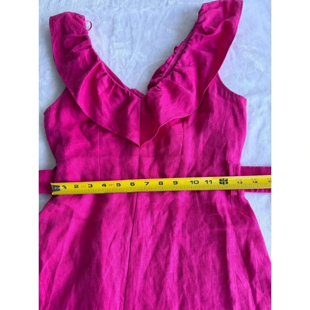 Mango MNG Pink Linen Ruffle‎ Romper S Tropical Vacation Barbiecore Boho Romantic